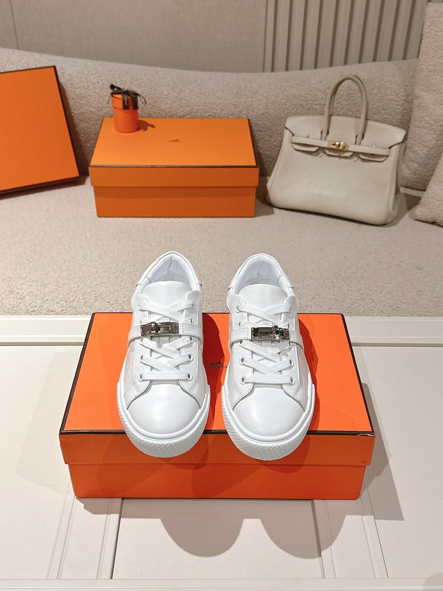 HM Day Sneakers White Panoplie Equestre Perforated Calfskin 577514