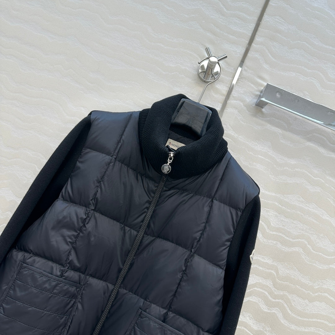 Moncler 2026 Black Down-Padded Knit Cardigan Jacket 446786