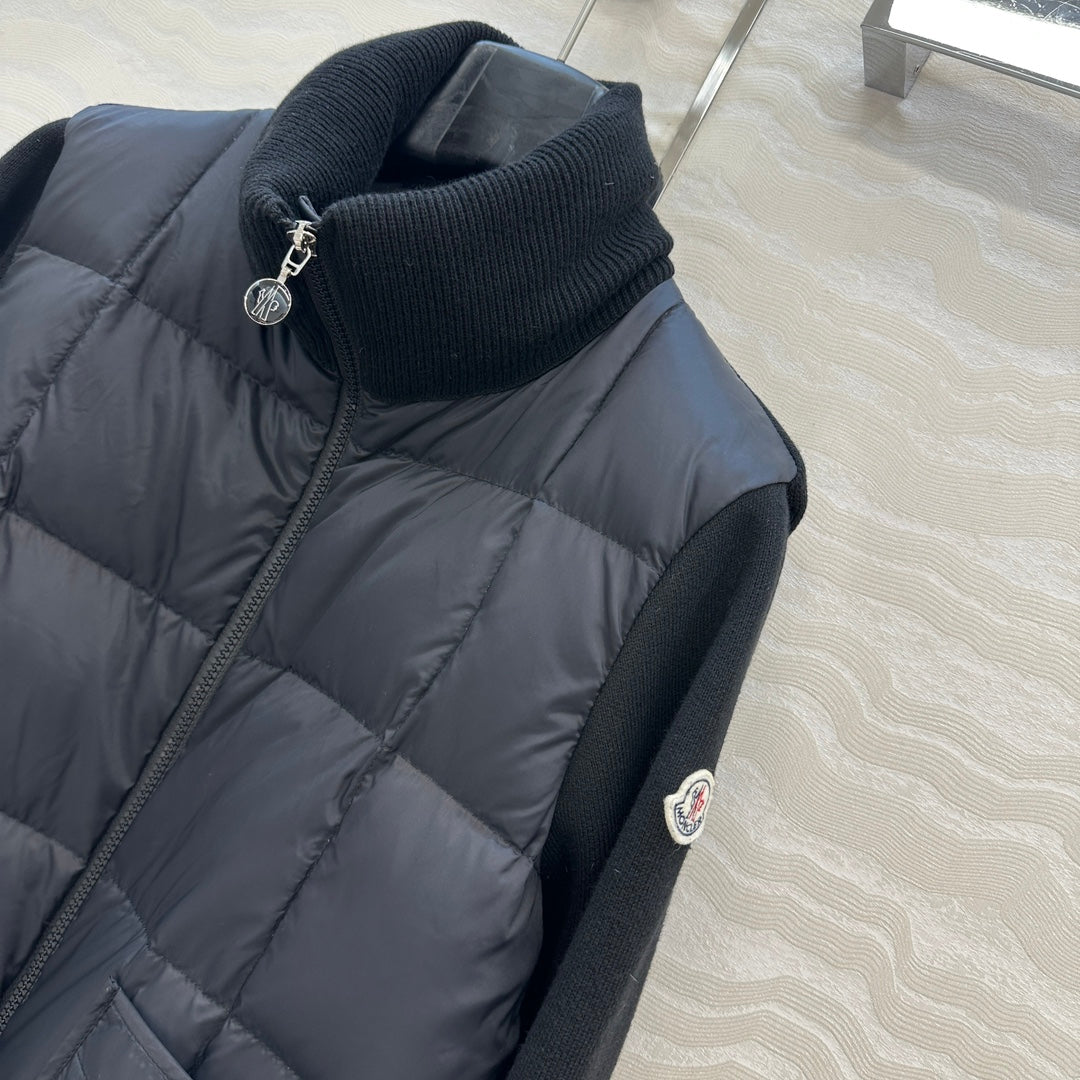 Moncler 2026 Black Down-Padded Knit Cardigan Jacket 446786