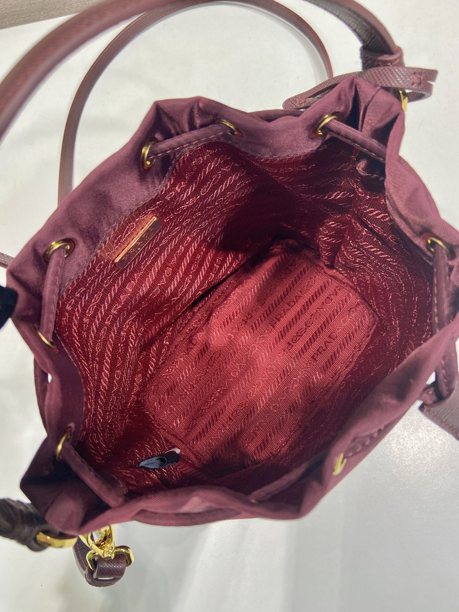 PRA bucket bag 19 burgundy nylon fabric 280831