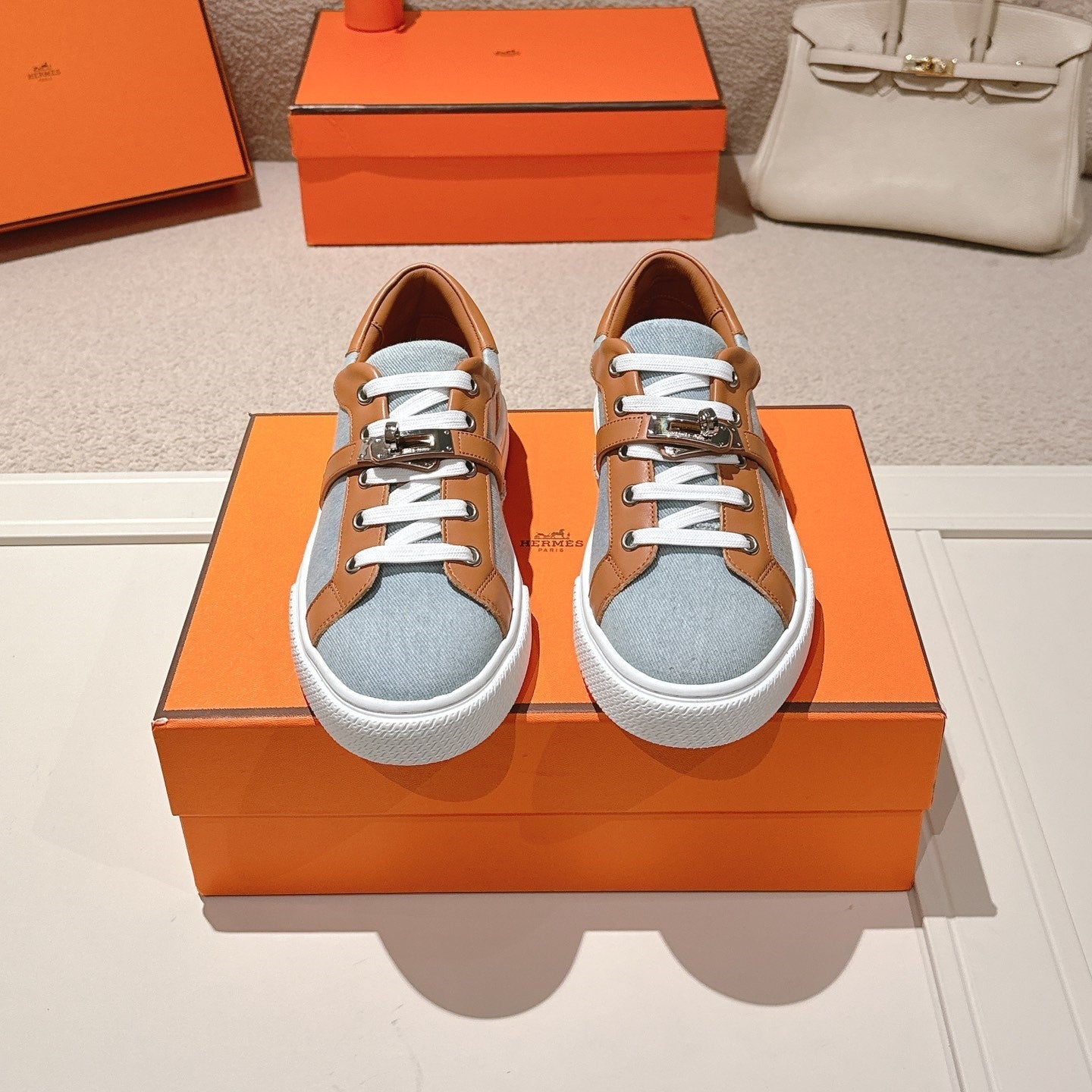 HM Day Sneakers Brown Calfskin Denim 577519