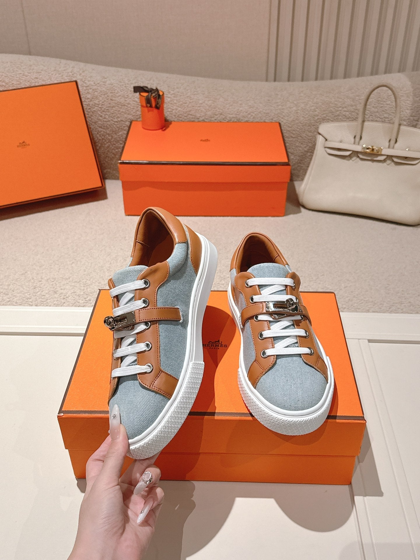 HM Day Sneakers Brown Calfskin Denim 577519