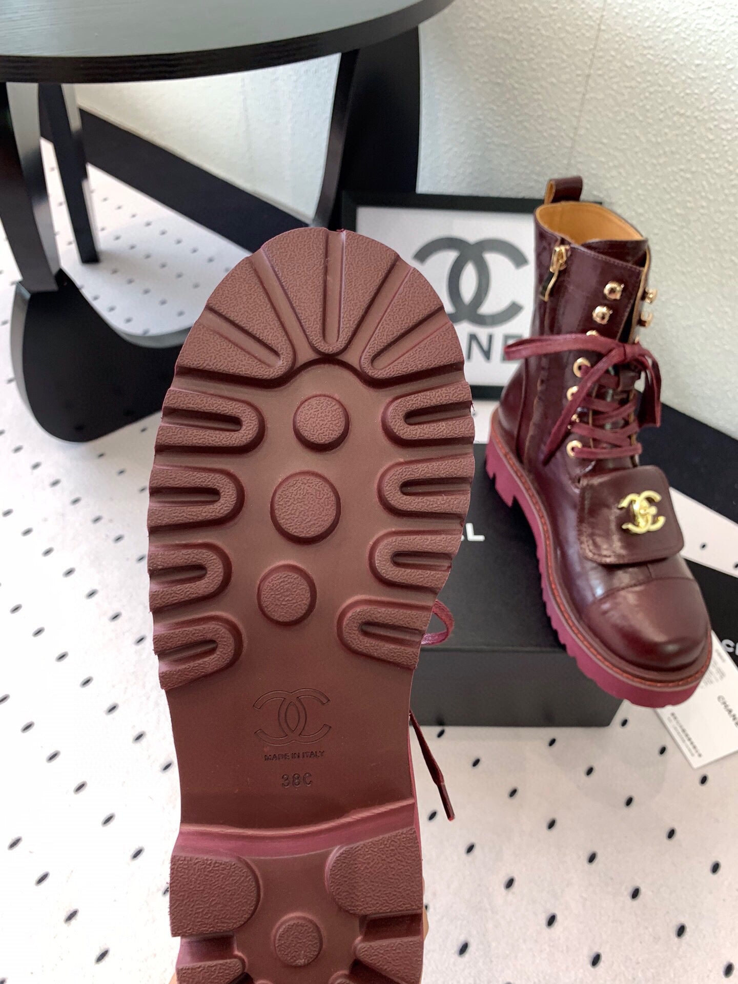 CC Split Toe Ankle Boot 40mm Burgundy Sheepskin Rubber GHW 432516