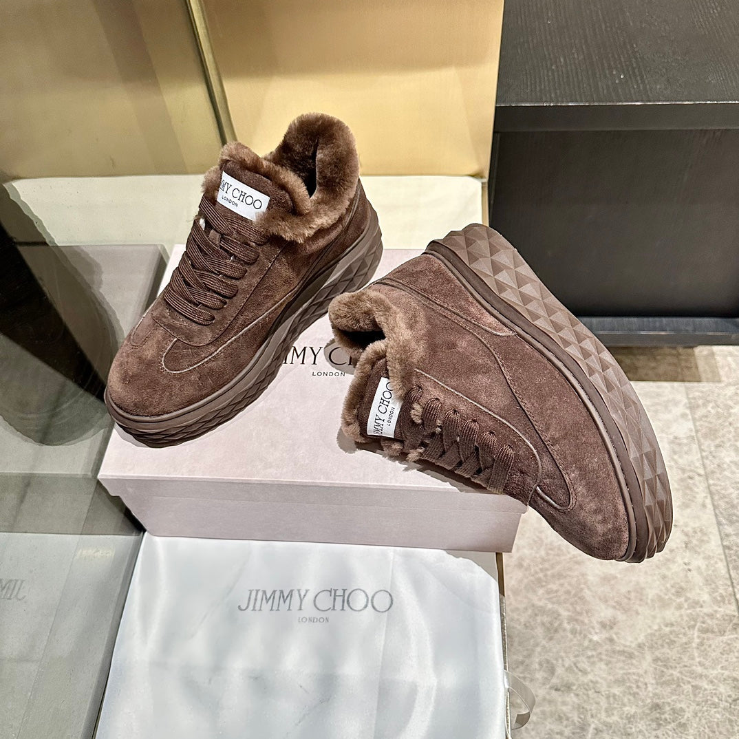 Jimmy Choo Diamond Maxi Sneakers Brown Suede Shearling Lining 538896