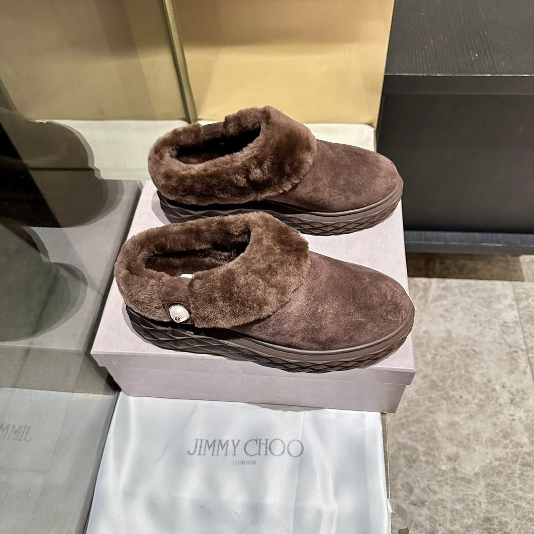 Jimmy Diamond Maxi Mules Coffee Suede Shearing 538897