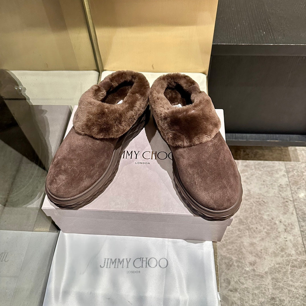 Jimmy Choo Flip Flops Dark Brown Suede Shearling Lining 538897