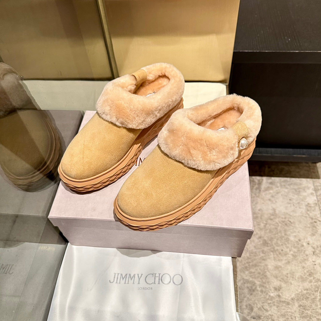 Jimmy Diamond Maxi Mules Beige Suede Shearing 538898