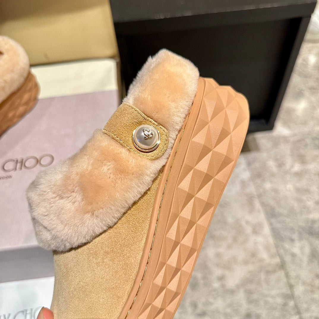 Jimmy Diamond Maxi Mules Beige Suede Shearing 538898