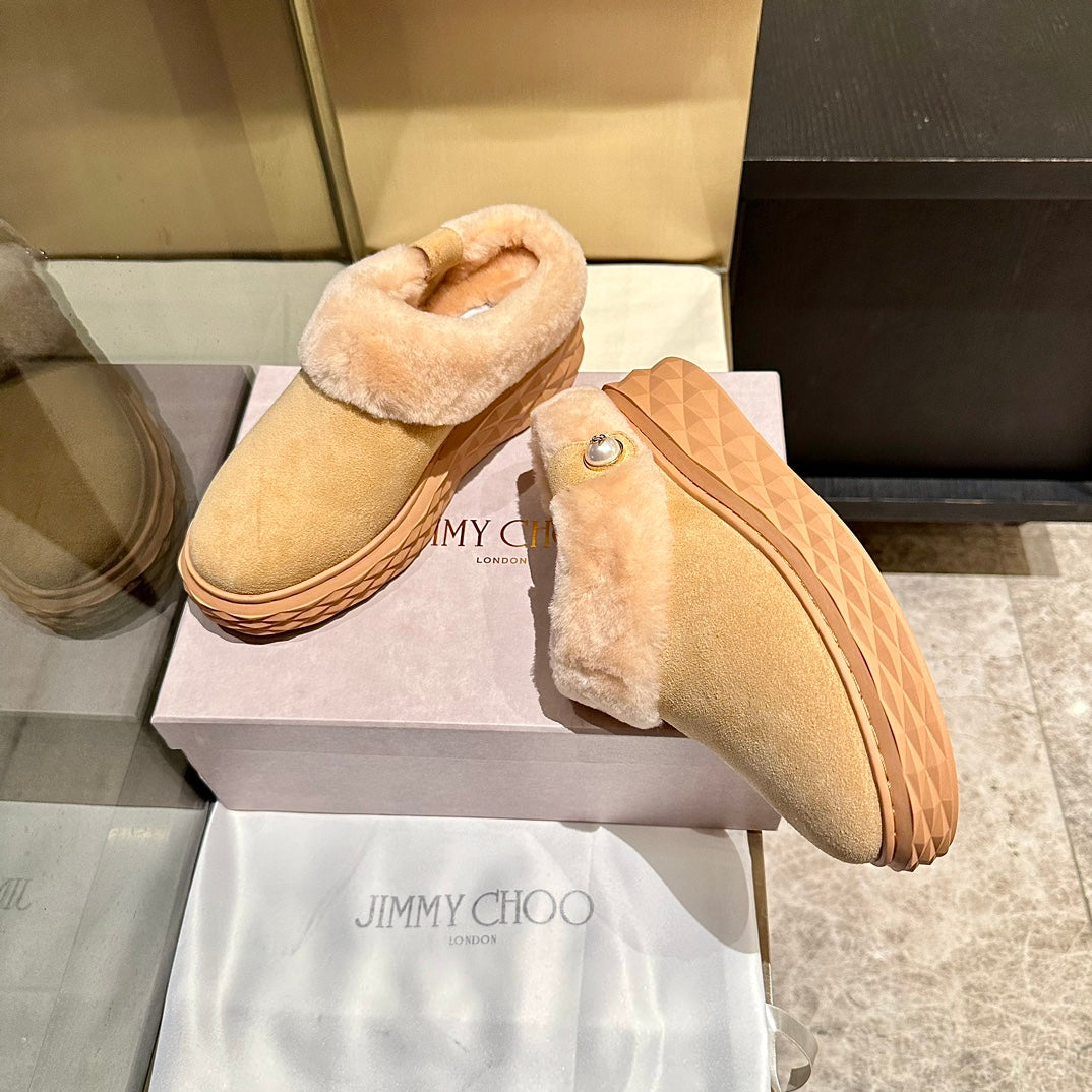 Jimmy Choo Flip Flops Light Brown Suede Shearling Lining 538898