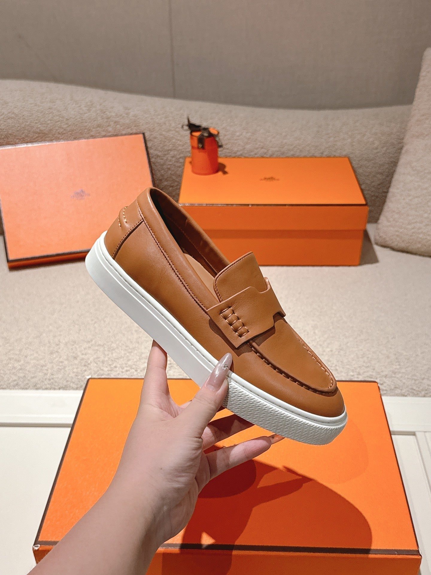 HM 25ss Platform Loafers Camel Brown Sheepskin 577173