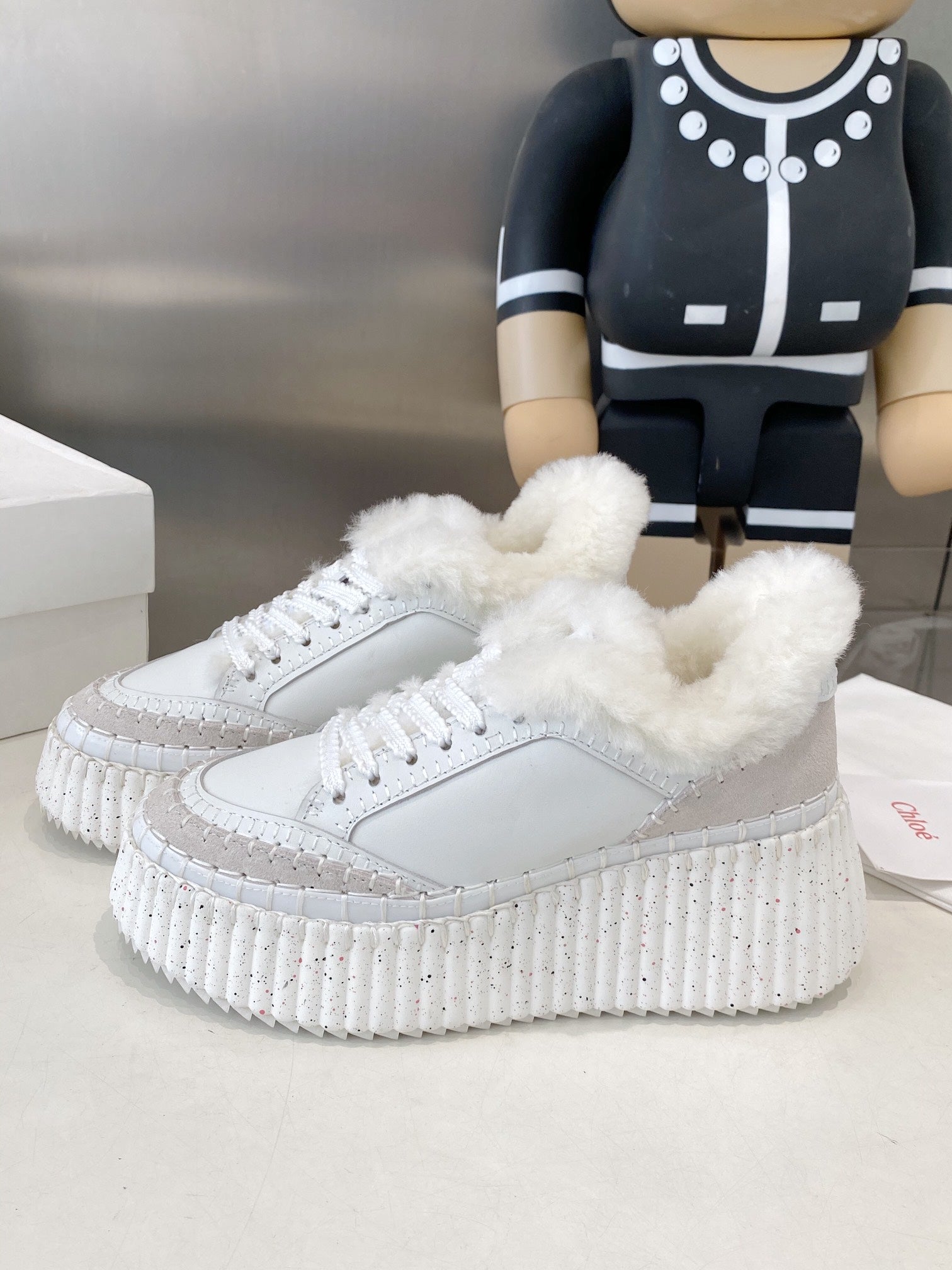 Chloe Nama Sneaker White Cowhide Wool 531607