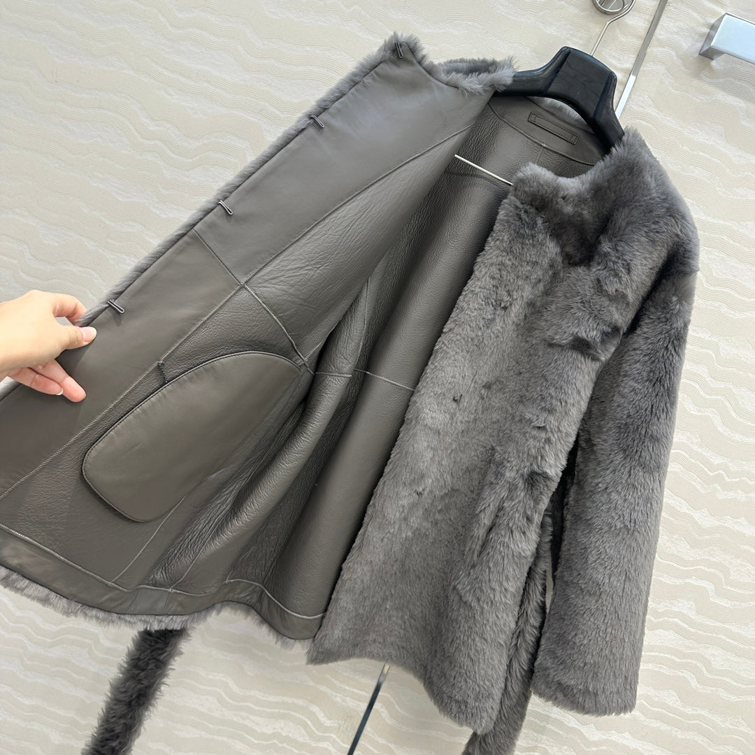 Totême's Jacket Belt Gray Fur Shearling 341199