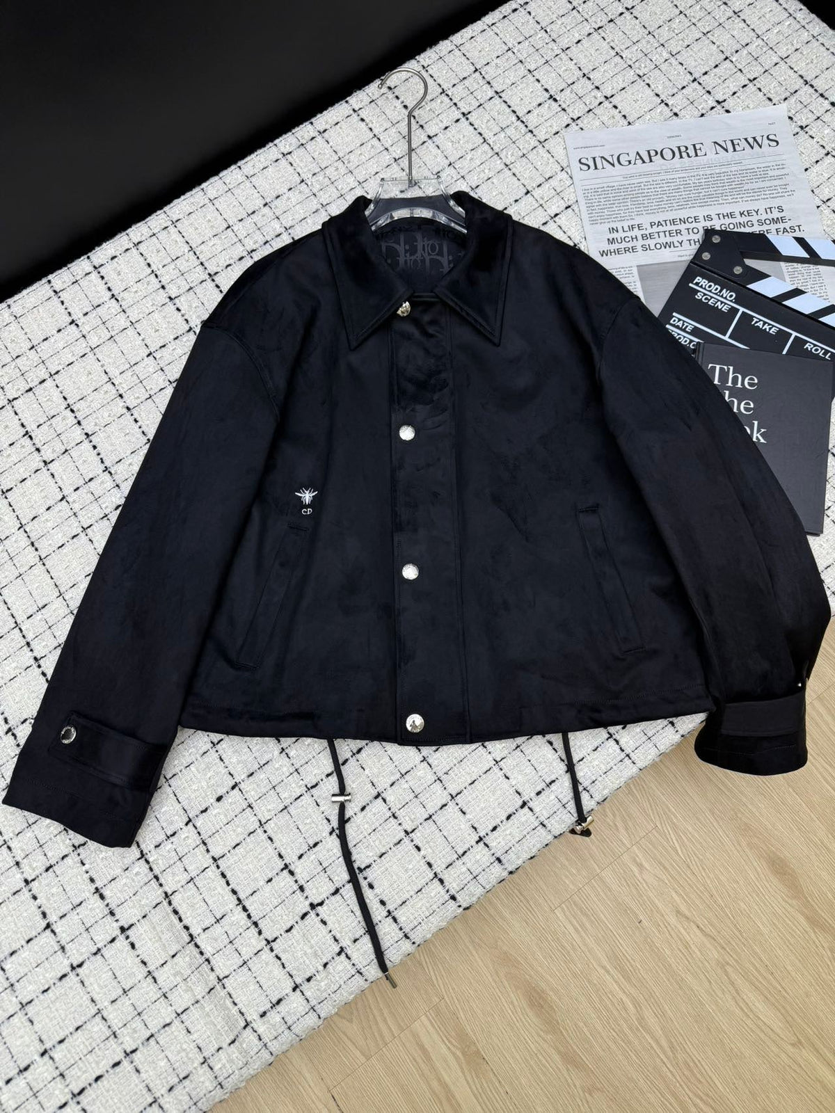 CD  26S Black Sheepskin Velvet Drawstring Jacket 428125