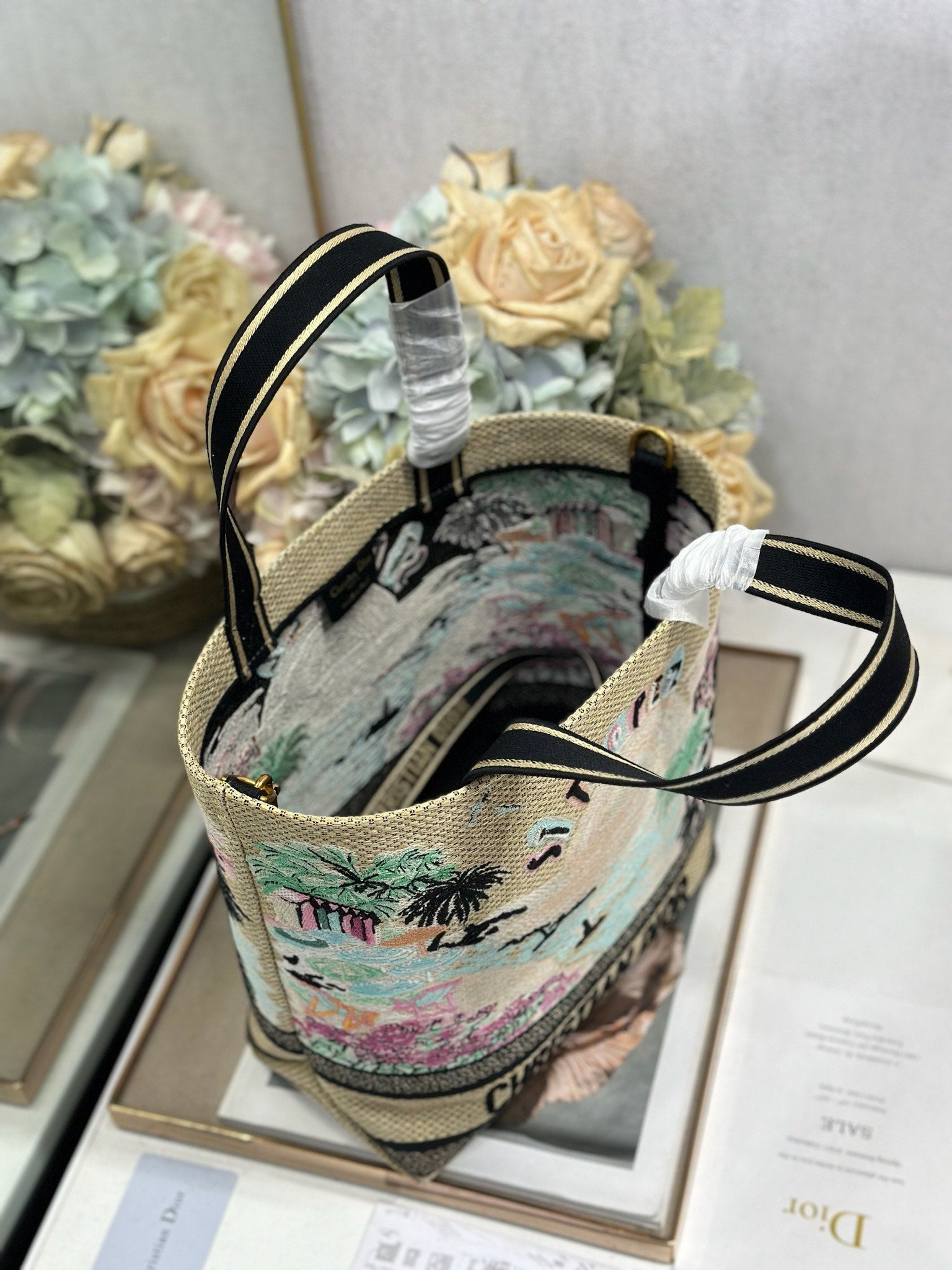 CD Fall 2025 Souvenir Small Book Tote Beige Cotton 288597