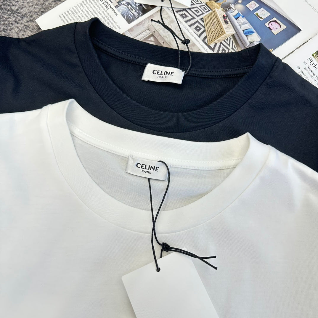 Celine Triomphe Studs T-shirt Black White Cotton 350643