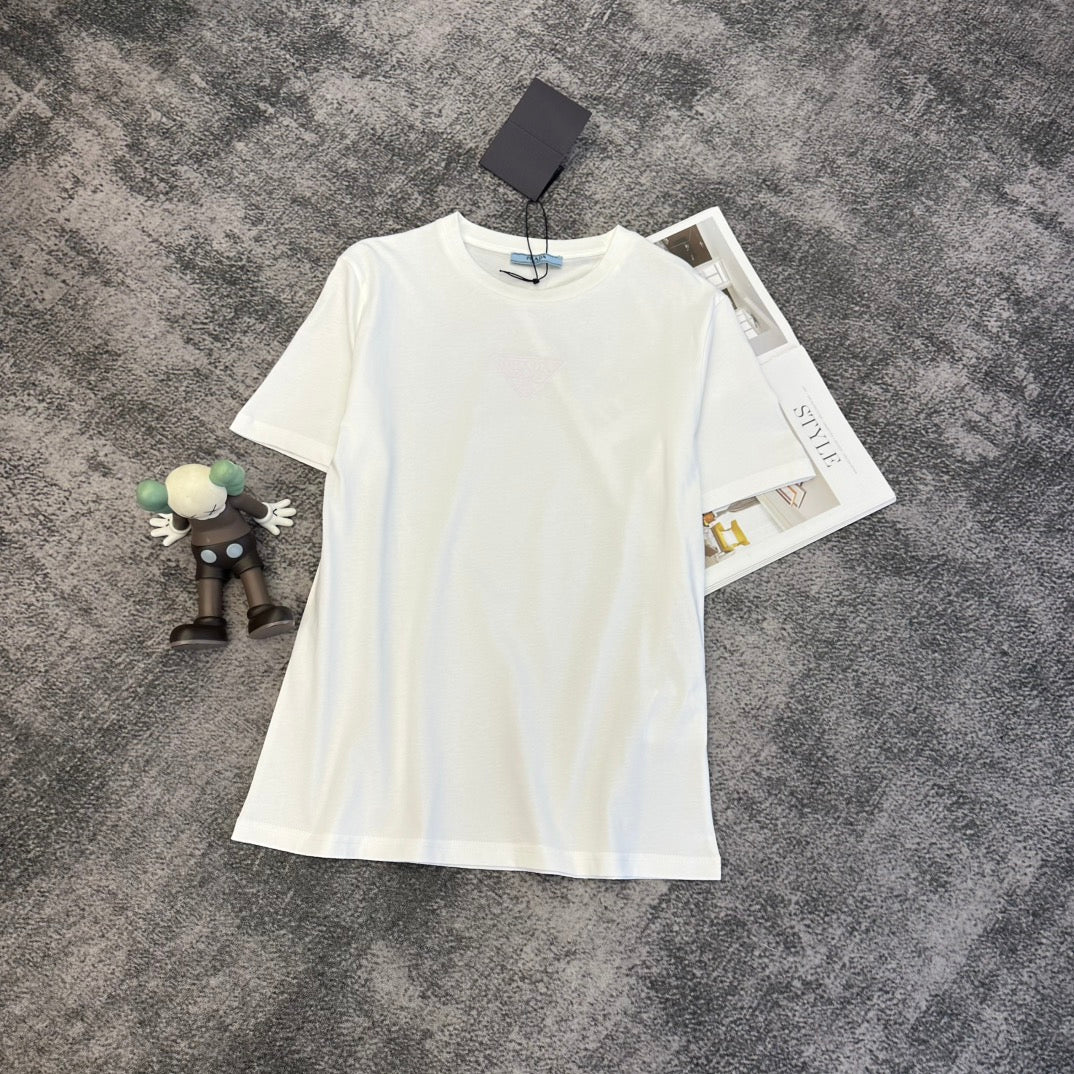 Prada Embroidered-Triangle Jersey T-shirt Cotton 350636