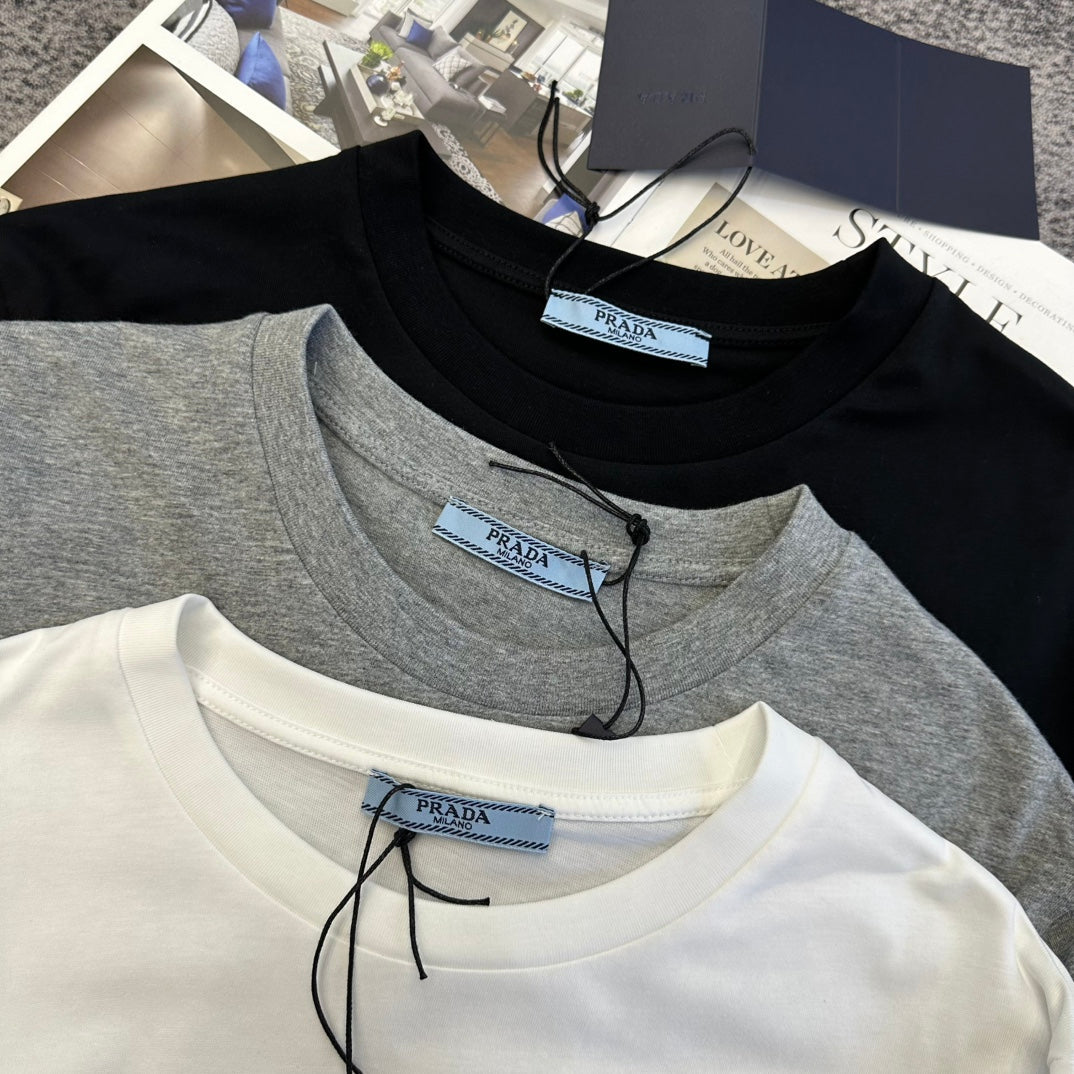 Prada Embroidered-Triangle Jersey T-shirt Cotton 350636