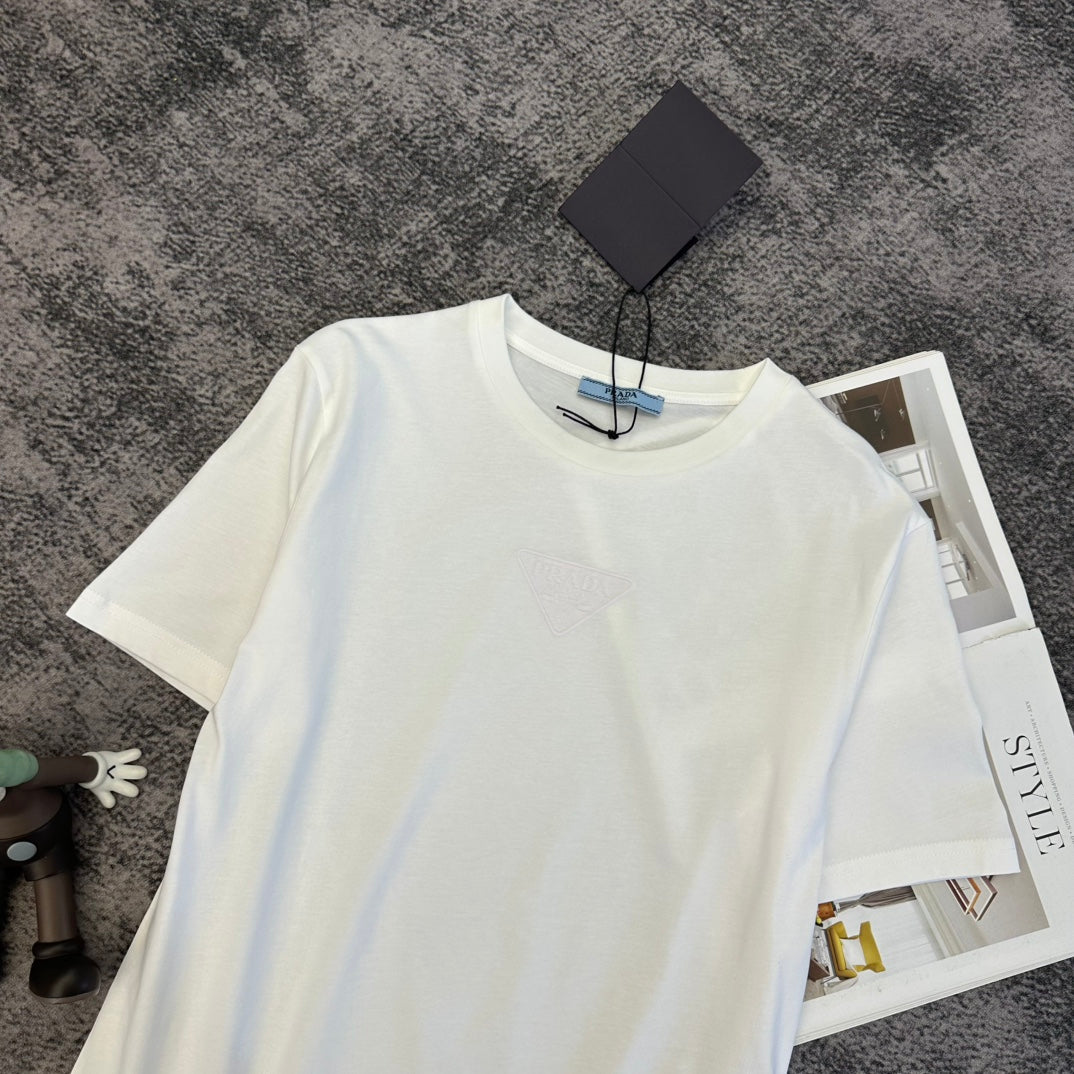 Prada Embroidered-Triangle Jersey T-shirt Cotton 350636