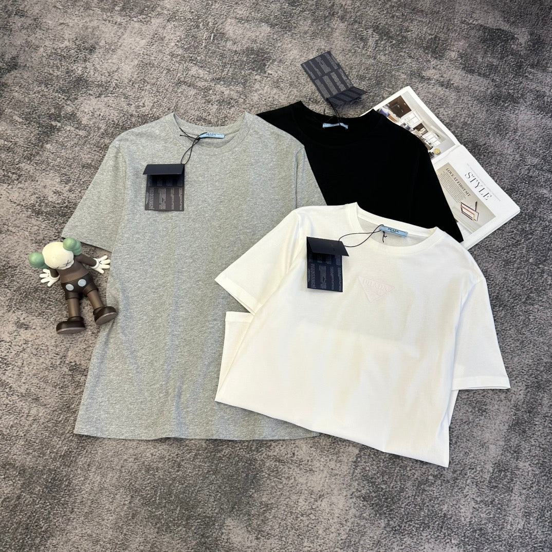 Prada Embroidered-Triangle Jersey T-shirt Cotton 350636