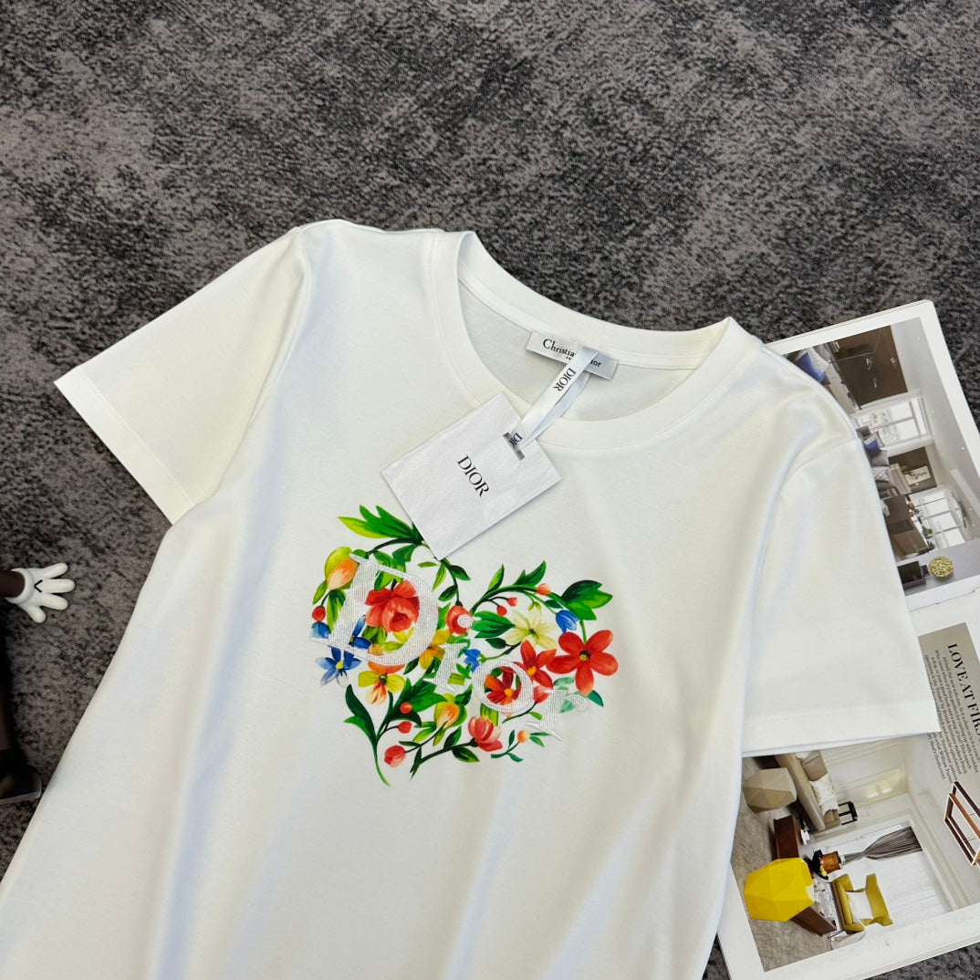 CD SS26 Short-Sleeve T-Shirt Floral Heart Cotton 350887