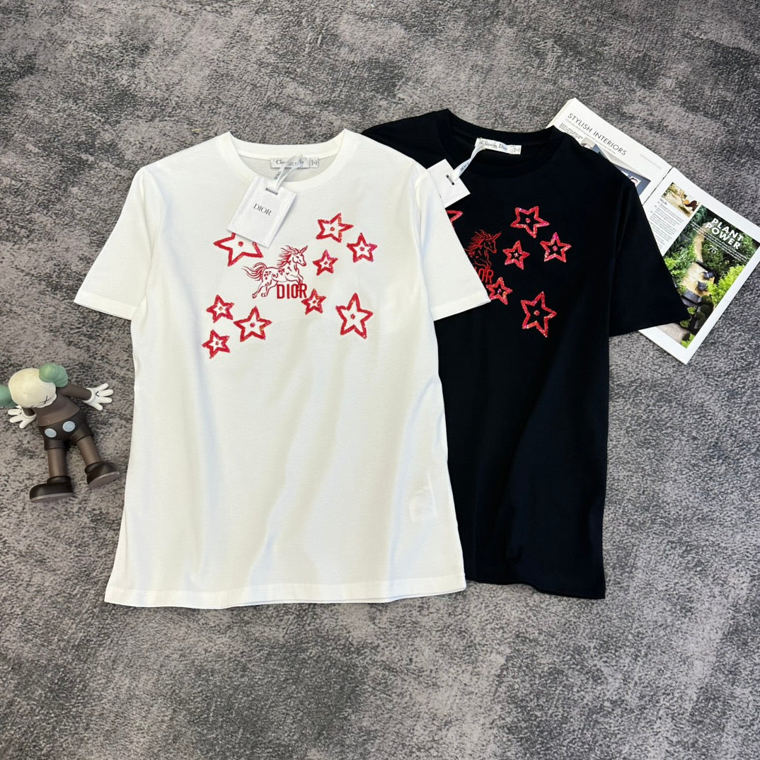 CD SS26 Embroidery Unicorn Stars T-shirt Cotton 350679