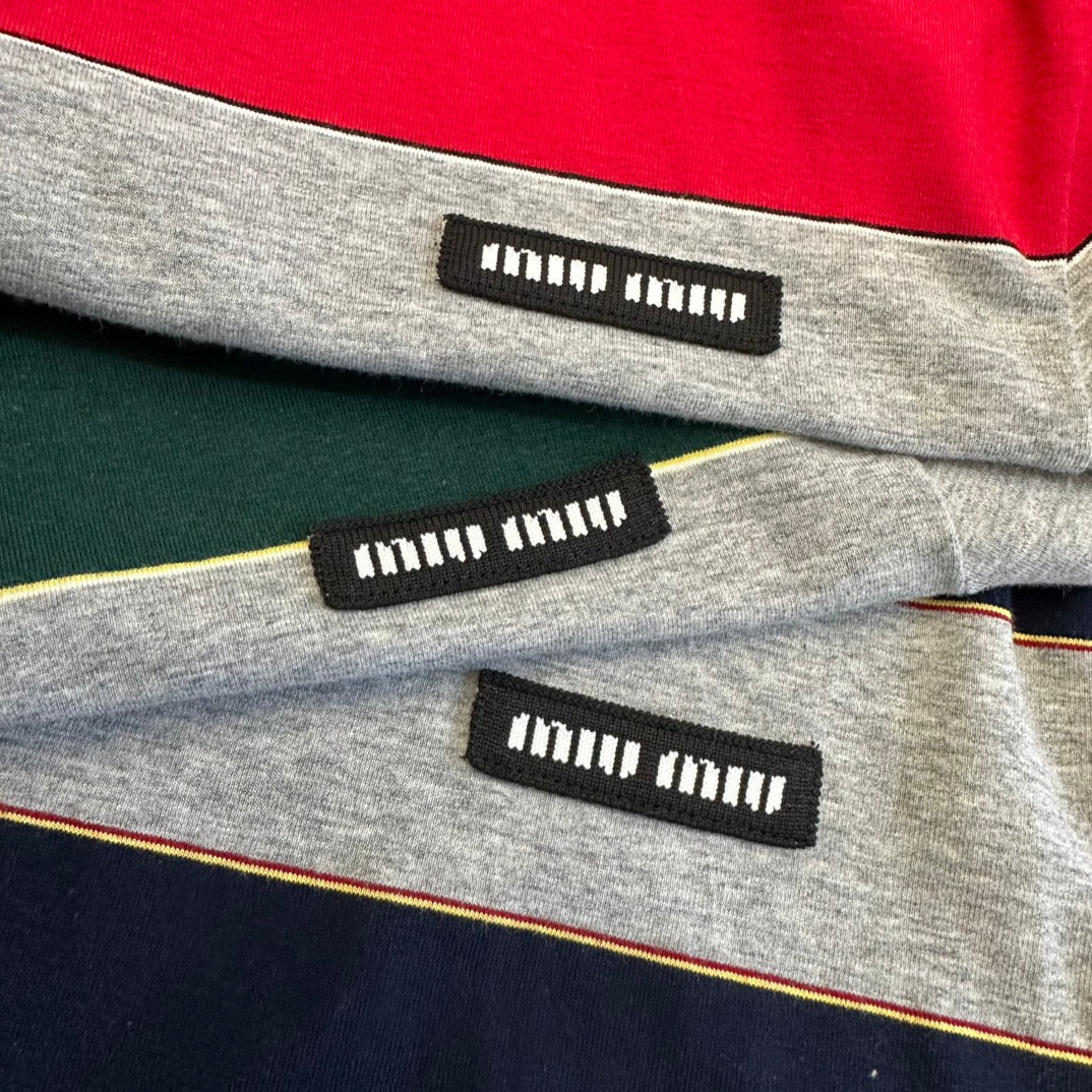 Miu SS26 Striped Jersey Polo Shirt Cotton 350620