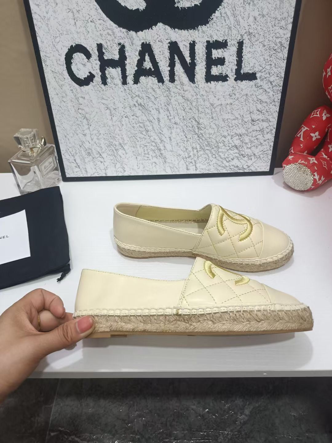 Chanel 26s Espadrille Loafers In Cream Calfskin With Rope Sole