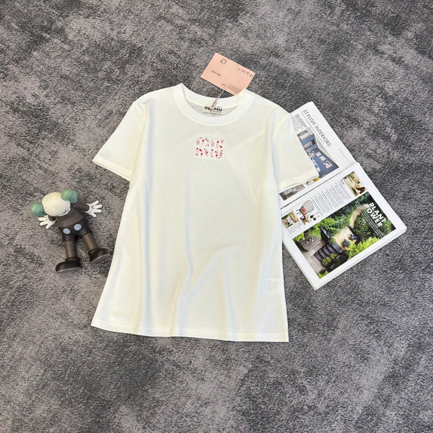 Miumiu 2026 T-shirt White Black Pink Blue Cotton 359284