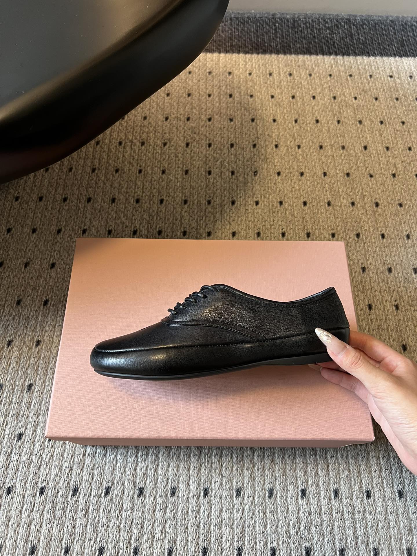 Miu 26s Lace-up Leather Shoes Black Sheepskin 726835