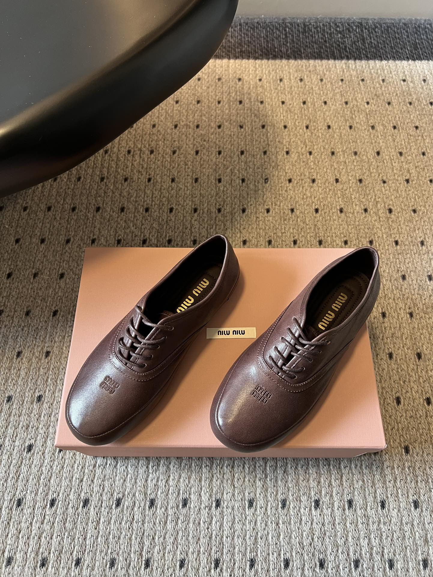 Miu 26s Lace-up Leather Shoes Coffee Sheepskin 726836