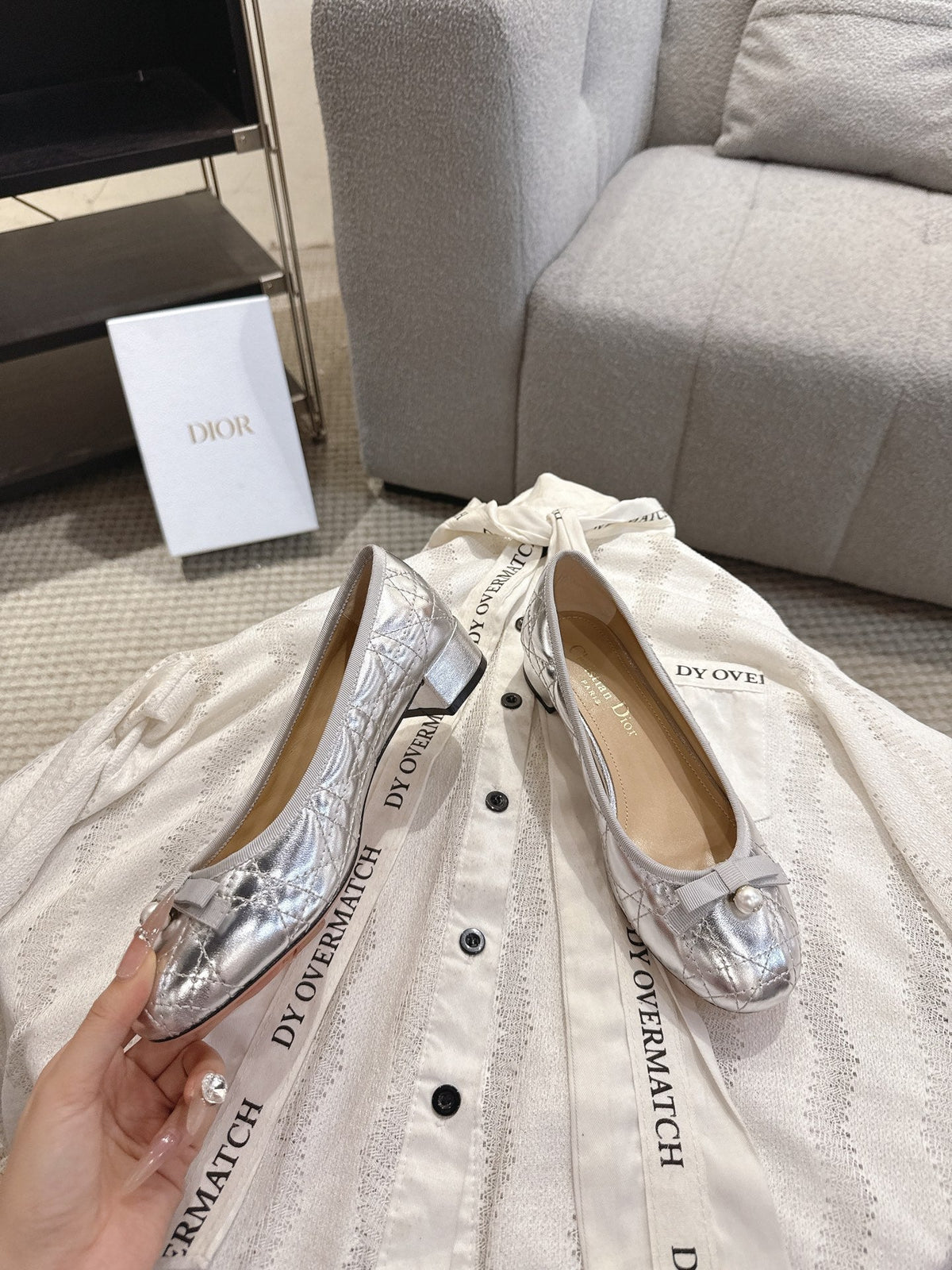 Dior 26s Low Block Heel Pumps Silver Lambskin
