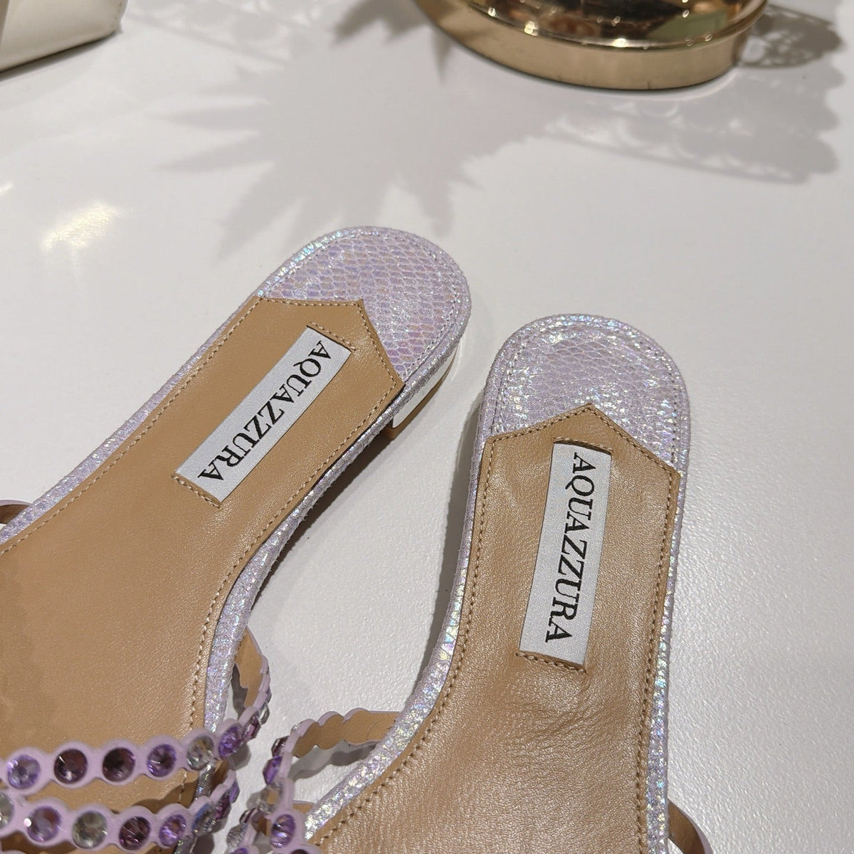 Aquazzura 26s Slides Light Purple Snakeskin Crystal Embellished 749301