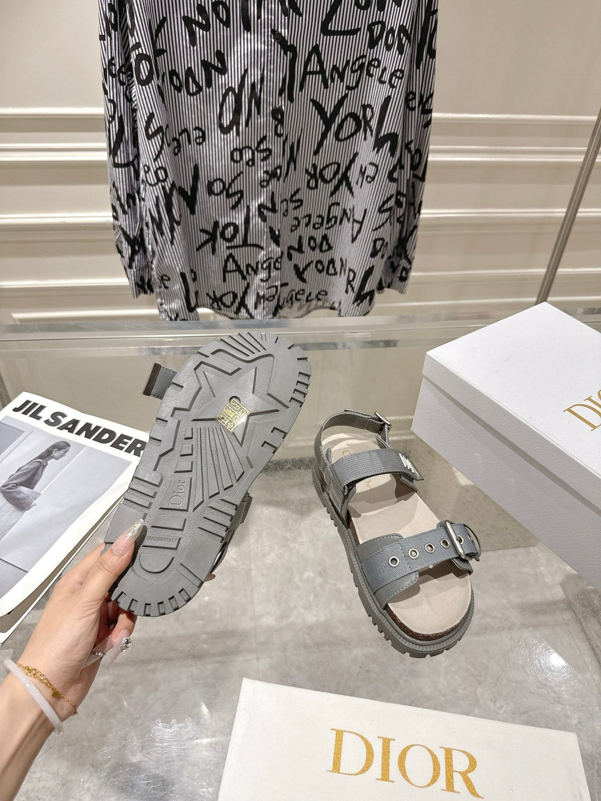CD 26s Buckle Sandals Grey Canvas 491038
