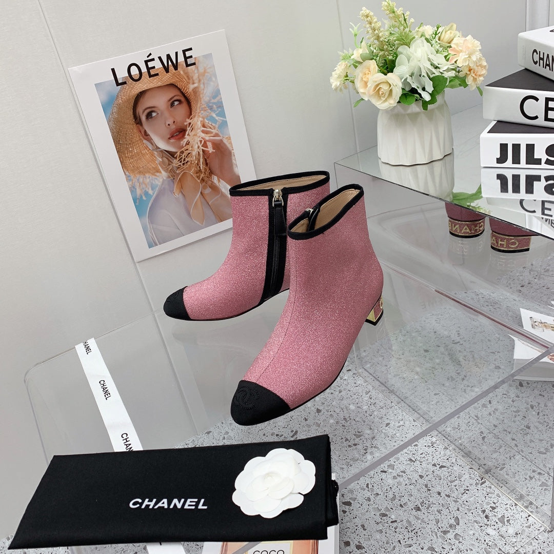 Chanel 2026 Cap-Toe Ankle Boots 30mm Glitter Fabric 162135
