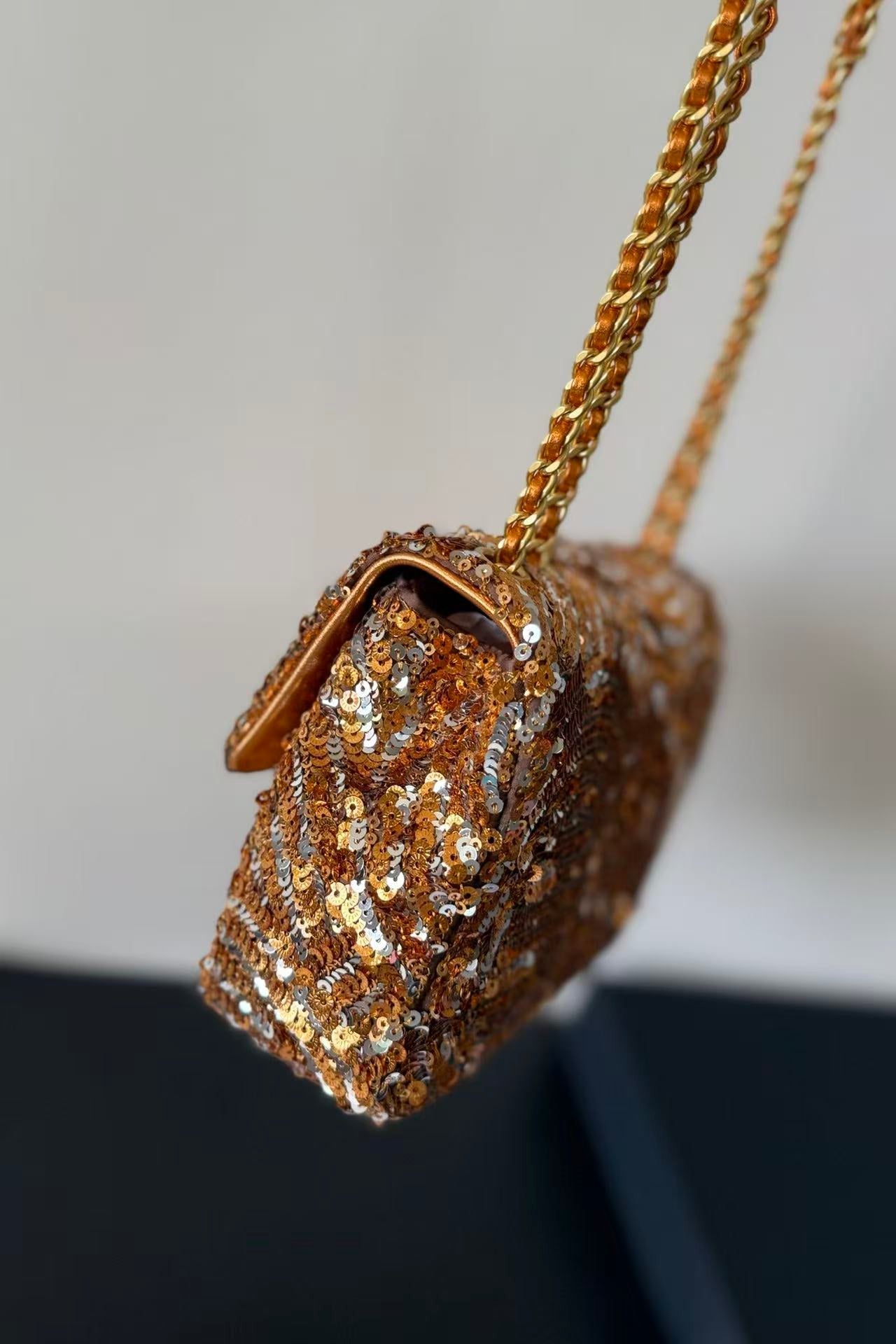 CC Mini Flap Bag 21cm Gold/Silver Sequin