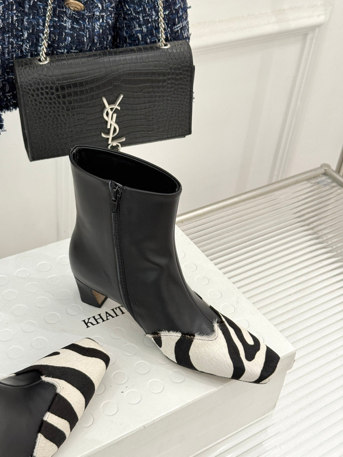 Khaite 26s Arizona Booties 4cm Zebra Leather 175074