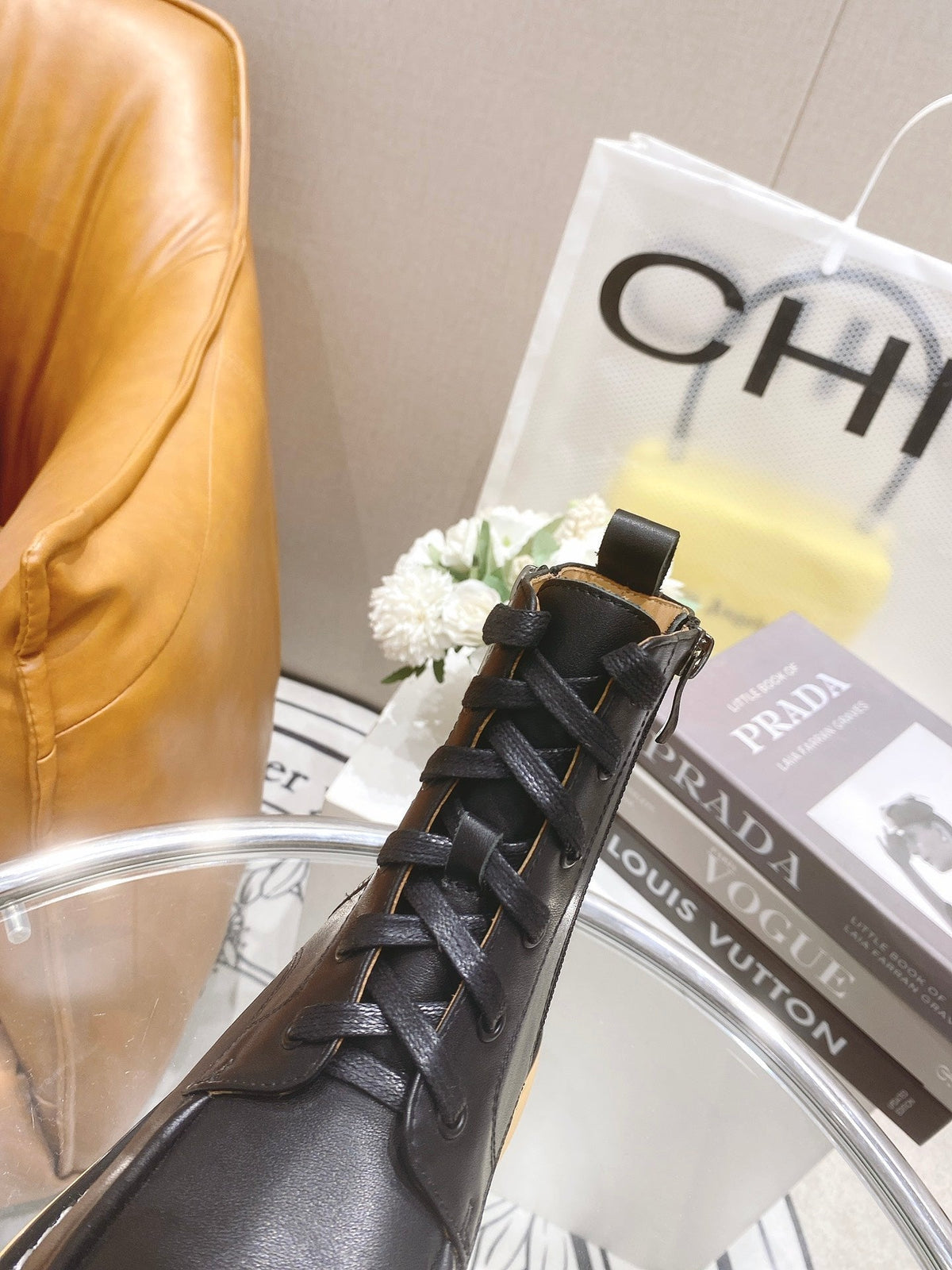 BV 26FW Chunky Combat Boots 5cm Side Zip Leather 164458