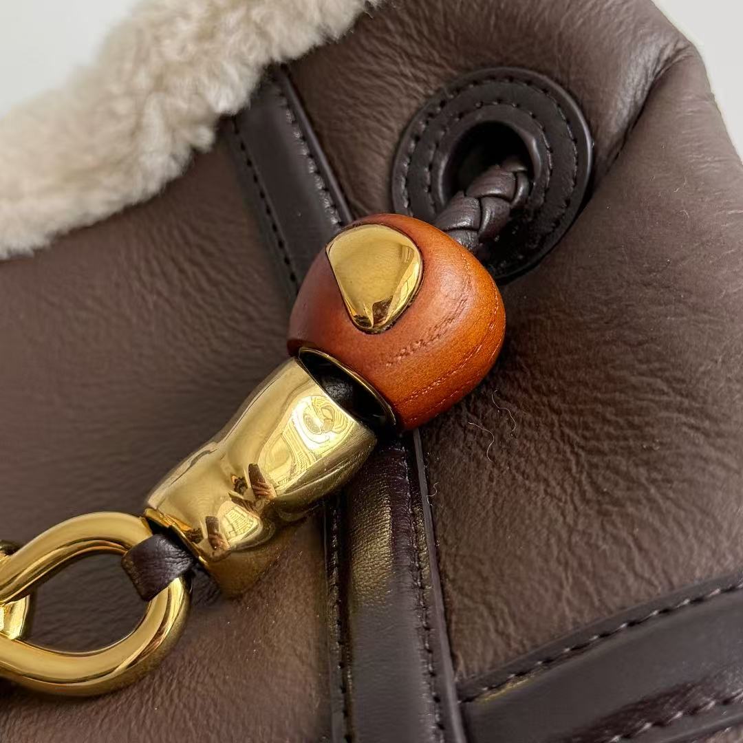 BV Andiamo Small  Brown White Fur Leather