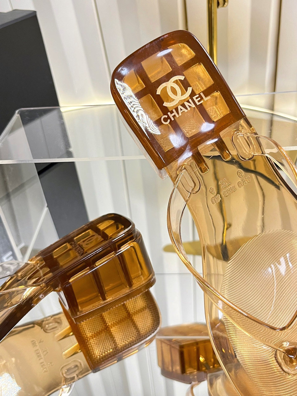 Chanel 26s Transparent Thong Sandals Brown PVC