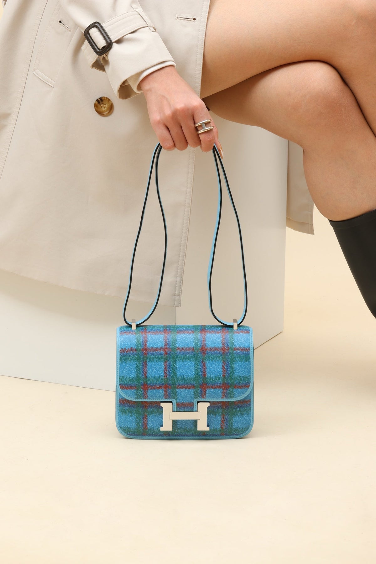 High-end Hermes 2026 Constance 18 Tartan Bag Swift Leather