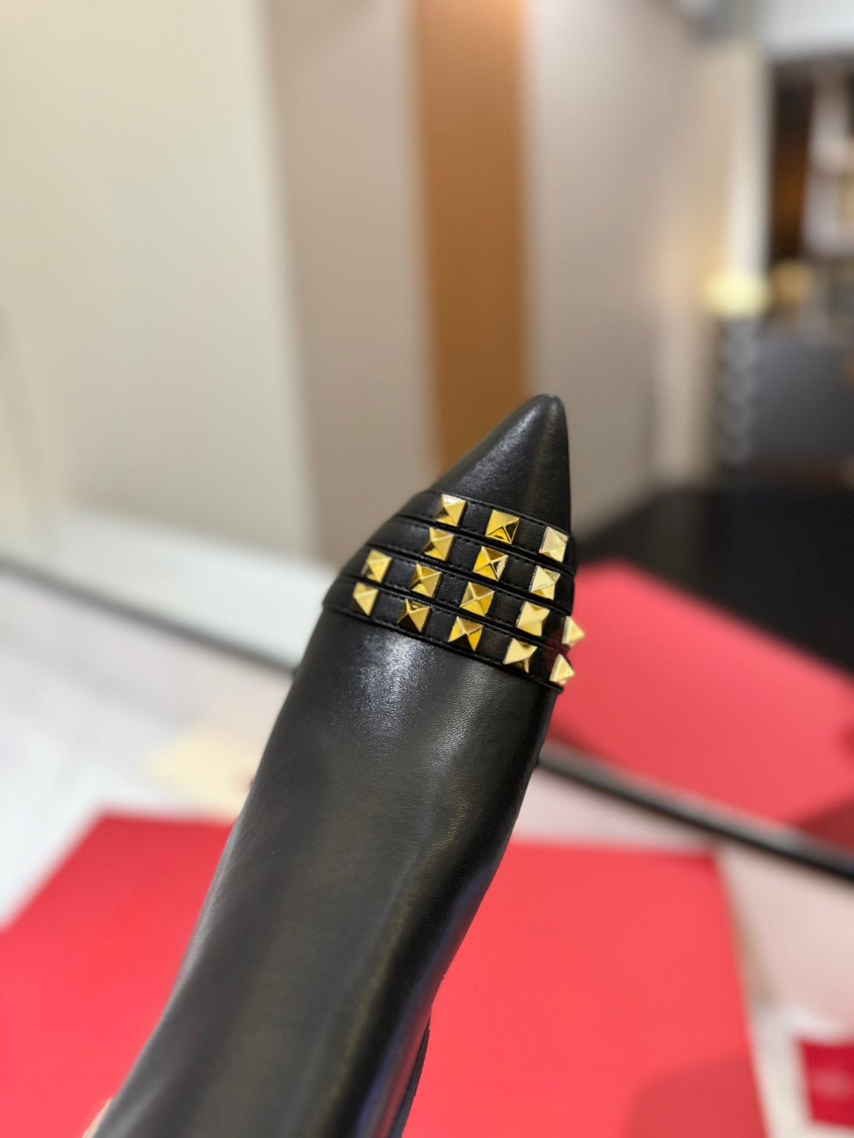 VLTN Garavani 26W Rockstud High-Top Boots 8cm Stiletto Black Leather 145162