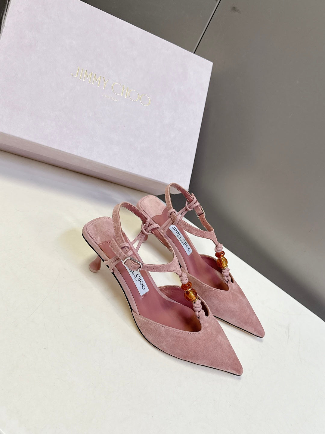 Jimmy Choo 26S High Heels 5.0cm Dusty Pink Suede 834195