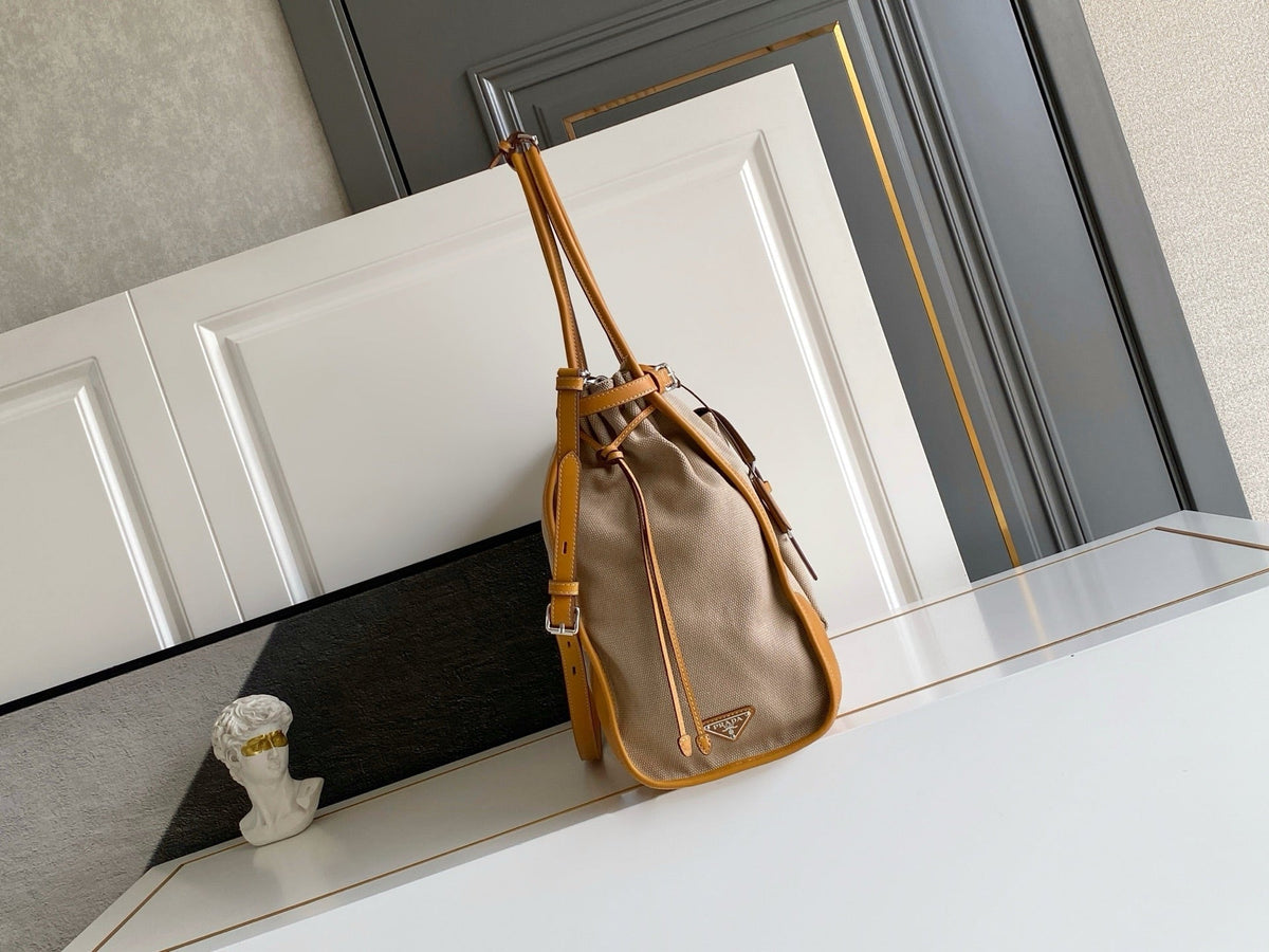 Prada 2026 Bonnie Tote Bag Brown Canvas Leather