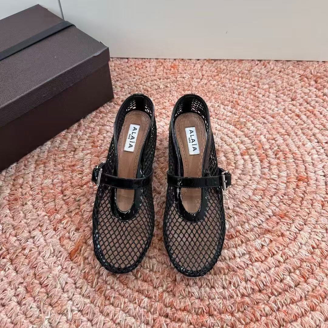 Alaia 26s Mesh Flats Black Patent Leather