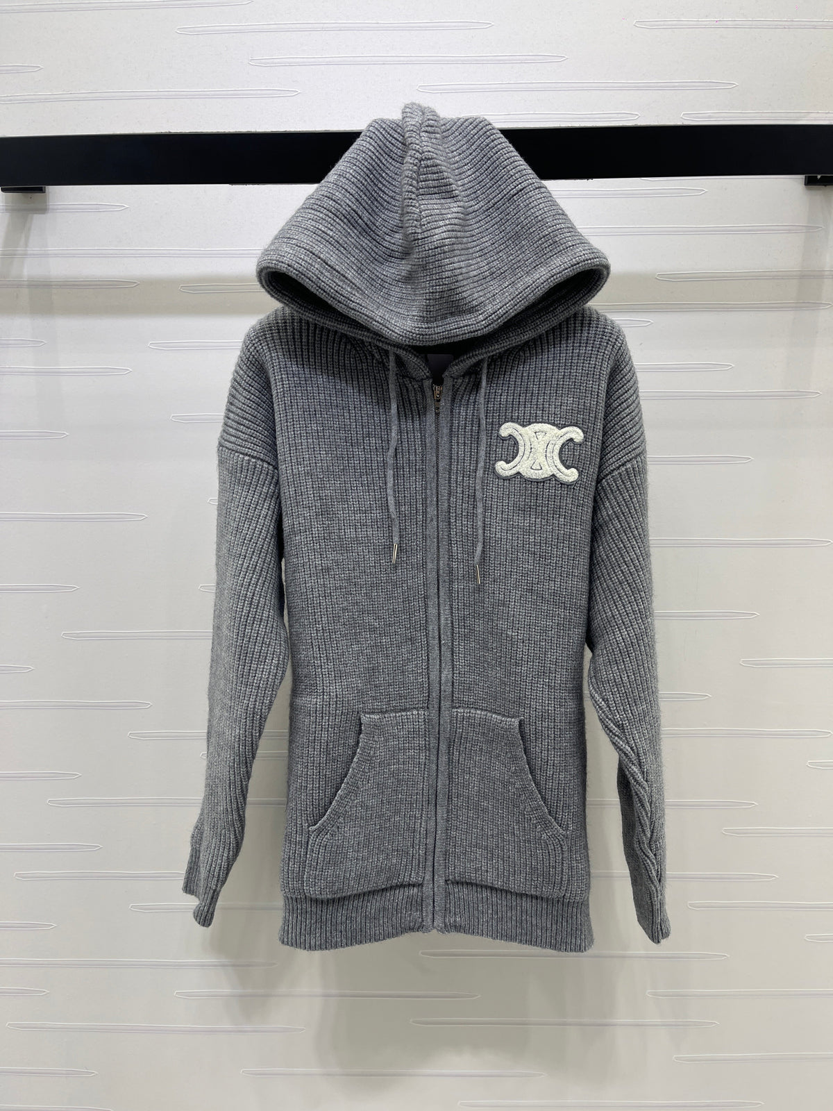 CE 26S Hooded Cardigan Triomphe Logo Ribbed Wool 430324