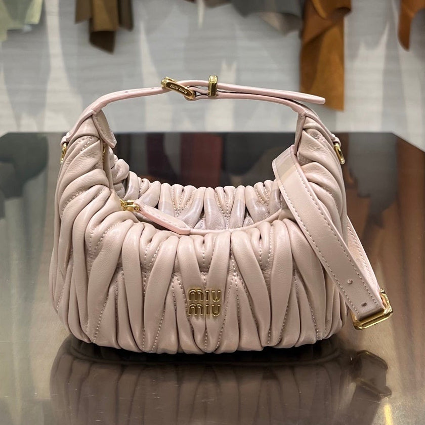 MiuMiu 2026 Matelassé Zipped Pouch Bag 15cm Pink Leather