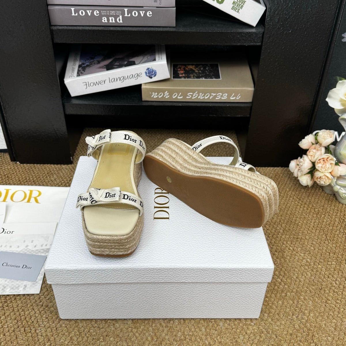 Dior 26s Wedge Sandal Beige Canvas Calfskin