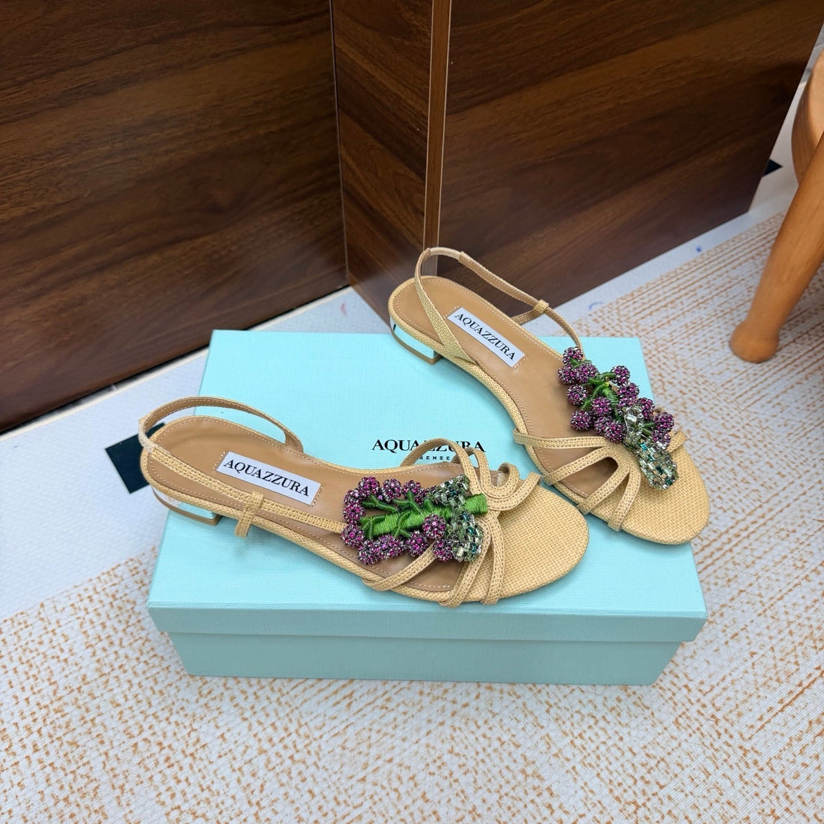 Aquazzura 26s Crystal Sandals Beige Fabric 618493