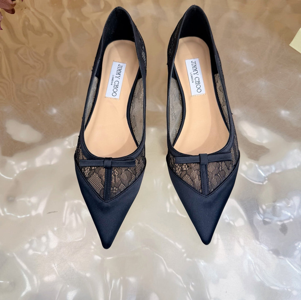 Jimmy Choo 26S Flats Black Lace And Satin 529146