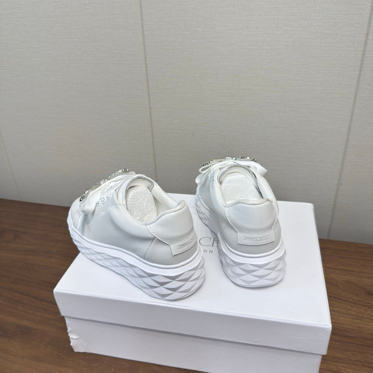 Jimmy Choo 26S Sneakers 5.5cm White Calfskin With Crystal Bow 619472